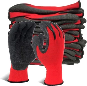 12 pares de guantes de trabajo de seguridad mecánica talla L recubiertos de goma de látex arrugado - Imagen 1 de 3