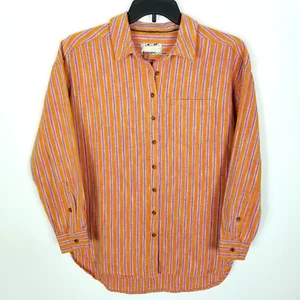 Anthropologie Pilcro Women Linen Blend Striped Button Down Shirt Size XS Orange - Picture 1 of 7