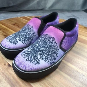 Yes We Vibe Canvas Slip On Shoes Sz 6 Womens Pink Purple Tree of Life Boho Hippy - Picture 1 of 13
