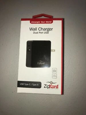 ZipKord Wall Charger Adapter For All USB-A & USB Type-C Cables - Black - Image 1 of 3