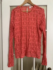 NWOT gap womens medium tall coral Open knit blouse tunic L/S Stretch Needs Tank - Picture 1 of 3