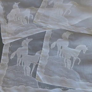 8 Vintage MADEIRA Organdy + Linen Hand Embroidered + Appliqued Placemats HORSES - Picture 1 of 10