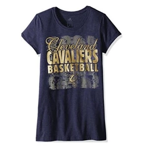 Adidas NBA Cleveland Cavaliers  Women Dimple Texture Shine Cap sleeve Tee L Navy - Picture 1 of 4