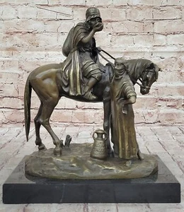 Middle Eastern Scene Bronze Sculpture Arab Man on Horse with Woman Bronze Gift - Picture 1 of 10