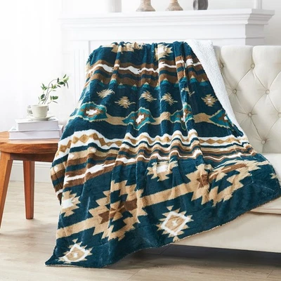 Southwest Sherpa Fleece Throw Blanket – Ultra Soft Reversible & Cozy Plush Gifts - Image 1 of 4