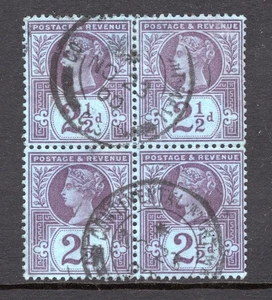 1887 21/2d LILA AUF BLAUEM JUBILÄUM HERVORRAGENDER GEBRAUCHTER VIERERBLOCK. SG 201 - Bild 1 von 1