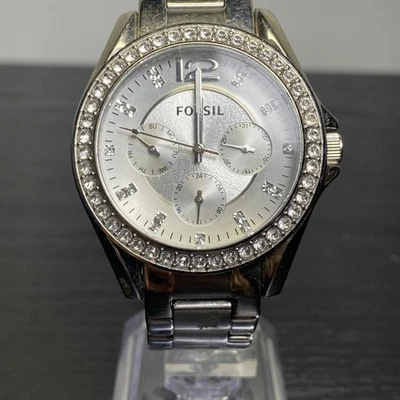 Fossil Riley Watch Women 38mm Silver Tone Day Date ES3202 Needs Battery - Image 1 of 4
