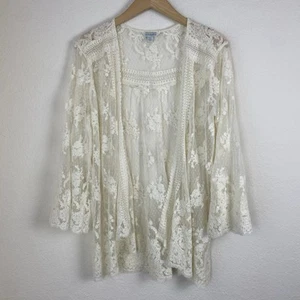 Cardigan Sundance uncinetto pizzo costiero avorio trasparente Petite XL boho romantico - Foto 1 di 7