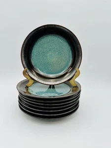 Juego de 8 platos básicos Mikasa Gourmet jade 8,5" de gres verde azulado marrón craquelado - Imagen 1 de 6