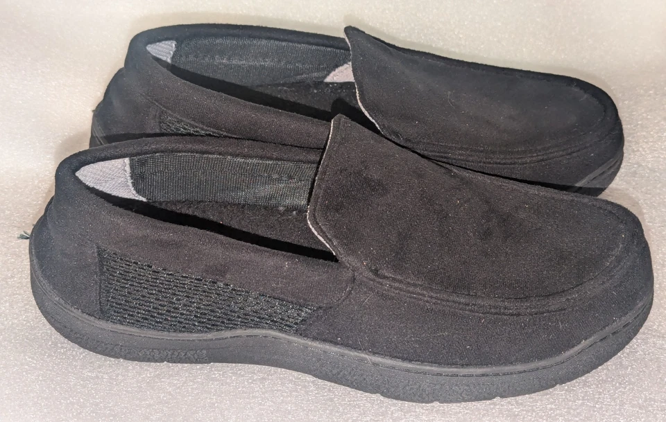 Roundtree & Yorke 男式记忆泡沫莫卡辛拖鞋黑色中号 9-10 — 第 1/4 张图片