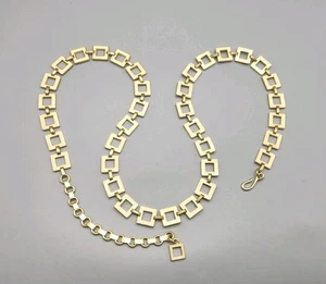 Vintage Gold Tone Ivory Enamel Square Link Chain Belt, 33"-38", L36 - Picture 1 of 8