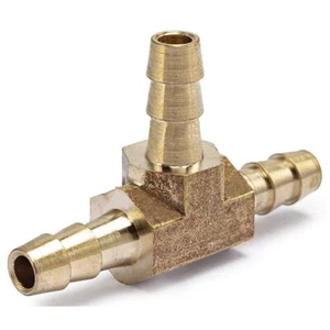 (100 Pack) 1/4" Hose Barb Brass Tee Fitting - Picture 1 of 2