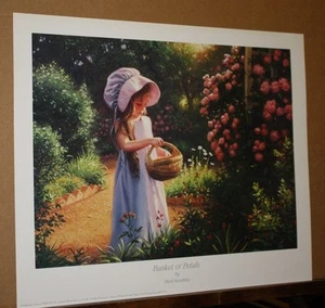 Basket of Petals by Mark Keathley Flowers Roses Little Girl Woven Basket COA - Picture 1 of 4