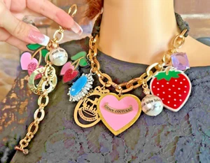 Vintage Y2K große Juicy Couture Multi Color Charm Halskette & Armband Set!!!! - Bild 1 von 10