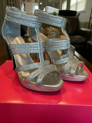 Spring Silver and Rhinestone Strappy Sandals size 7 - Image 1 of 4