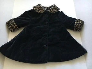Little Girls Starting Out Black Velour And Cheetah Coat 12M - Picture 1 of 8