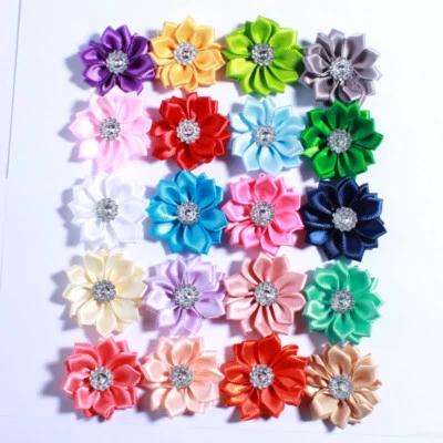 120PCS 4CM Multilayer Mini Satin Silk Ribbon Flower With Acrylic Button - Image 1 of 4