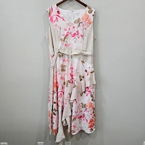 Calvin Klein Womens Floral Striped Midi Dress Plus Size 18W Multicolor Ruffled - Picture 1 of 12