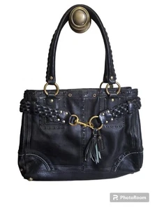 Vintage Coach Hamptons Black Leather Carryall Braided Business Satchel Bag Cute - Picture 1 of 15