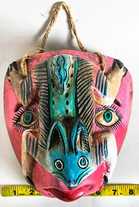 Mexican Mask Hand Carved and Painted Face with Squirrel 8 1/4" - Picture 1 of 5