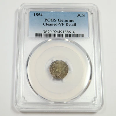 1854 P PCGS VF Detail - 3 Cent Three Cent Silver Trime - 3c US Coin #49782A - Image 1 of 4