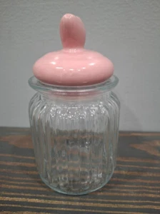 Country Farmhouse PINK Heart Lidded Glass Jar 5.5 x 3 inch 10 Ounce - Picture 1 of 8