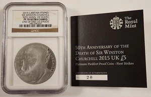 2015 Great Britain Piedfort Proof Platinum 5 Pound Churchill 50th Anniv NGC PF70 - Picture 1 of 4