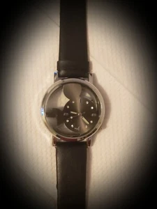 DISNEY MICKEY MOUSE SKELETON DIAMOND WATCH SILVER/BLACK BAND - Picture 1 of 4