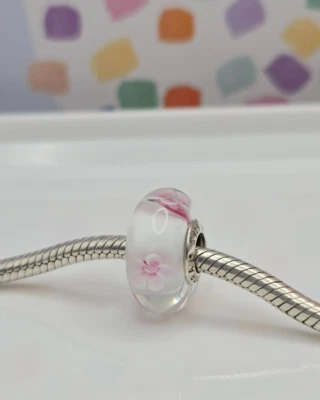 Auténtico Pandora Flor de Cerezo Cristal Murano Plata Dije Foto 1 de 4