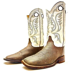 Herren Justin BR305 braun & weiß Bisonleder quadratische Zehenpartie Cowboy Westernstiefel 8EE - Bild 1 von 10