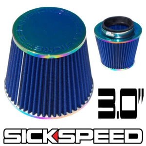 BLUE / NEO CHROME 3 INCH FILTER FOR COLD/RAM ENGINE AIR INTAKE VELOCITY STACK 3" - Bild 1 von 1