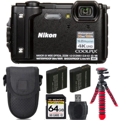 Nikon COOLPIX W300 Camera (Black) + Extra Battery +Tripod + 64GB Kit - Image 1 of 4
