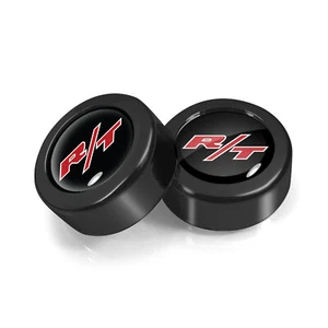 Dodge R/T Logo in Black Dome Logo on Black License Plate Frame Screw Covers - Picture 1 of 5