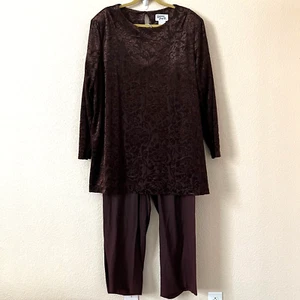 Vintage Dawn Joy II Size 22 Women 2 Piece Set Brown Velvet Floral Tunic USA Made - Picture 1 of 18