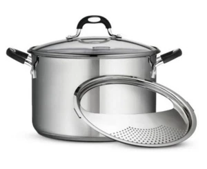 Tramontina 8-Quart Gourmet Stainless-Steel Covered Stock Pot with Lock and Drain - Picture 1 of 6