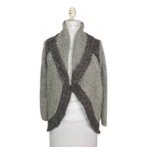 CAbi Gray Shadow Circle Chunky Knit Cardigan Women XS Color Blocked Shawl Collar - Picture 1 of 11