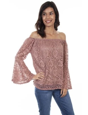 Scully Western Shirt Womens L/S Off Shoulder Lace Mauve F0_HC593 - Image 1 of 2