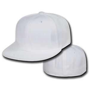 White Fitted Flat Bill Plain Solid Blank Baseball Ball Cap Caps Hat Hats 7 SIZES