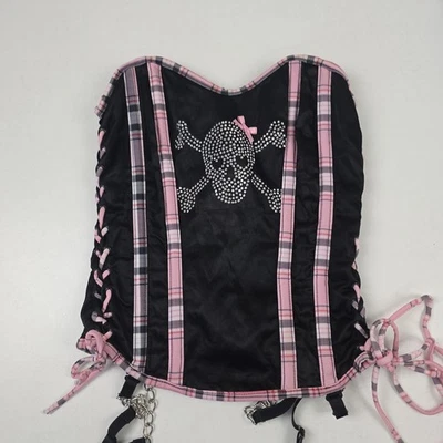 Винтажный Y2K Tripp стиль корсет Топ женщин 34 панк череп клетку со стразами готики - Изображение 1 из 4