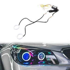 RGB Phone Control Angel Eye Lights Halo Rings Headlight DRL Retrofit 90MM - Picture 1 of 15