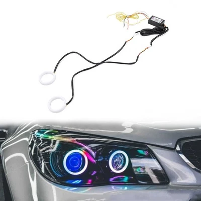 RGB Phone Control Angel Eye Lights Halo Rings Headlight DRL Retrofit 90MM - Image 1 of 4