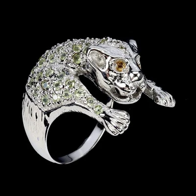 925 Sterling Silver Ring Round Peridot Sapphire Gemstone Jewelry Tiger Size 9 - Image 1 of 4