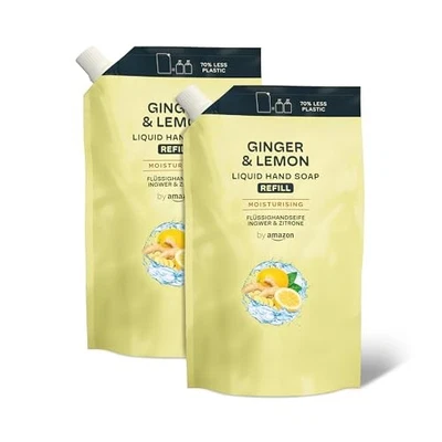 by Amazon Recharge de Savon pour les mains, Gingembre et Citron, 2 x1000ml - Photo 1/3