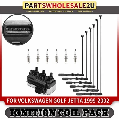 New 1x Ignition Coil & 6x Iridium Spark Plugs & 6x Wires for Volkswagen VW Jetta - Image 1 of 4