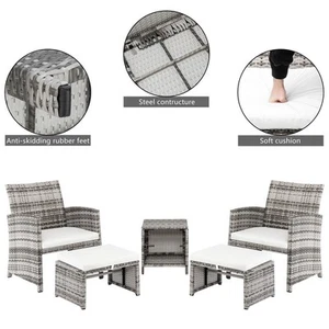 5 PCS Lover Sofa Patio Sofa Set Rattan Wicker Furniture Coffee Table Footstool - Picture 1 of 12
