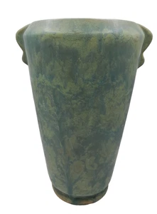 Vintage Weller American Studio Pottery Art Deco Mottled Matte Green Vase 8" - Picture 1 of 8