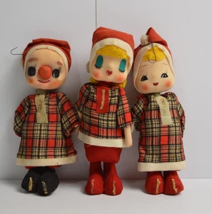3 statuine natalizie vintage Noel Stockinette Caroler bambola dipinte a mano MCM Giappone - Foto 1 di 14