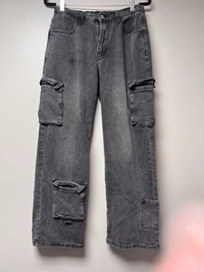 Orange Kiss Essentials Womens Gray Cargo Pants Size L Gorpcore Grunge - Picture 1 of 6