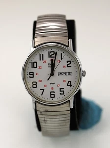Reloj Timex Hombre Plateado Acero Inoxidable St Stretch WR Batería Blanco Fecha 24hr Cuarzo - Imagen 1 de 6