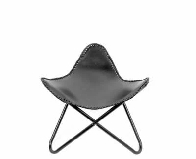 Handmade Vintage Retro Black Leather Butterfly Ottoman Rest Butterfly Footstool - Image 1 of 4